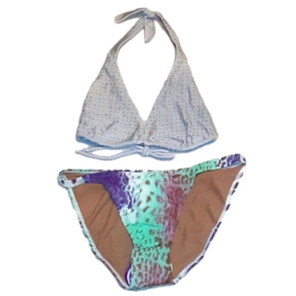 Cia Maritima Beachwear Silver Green & Purple Verde Tanga Bikini Set Size M - Picture 1 of 15